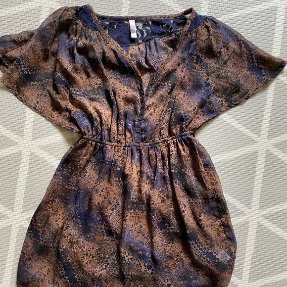 Xhilaration Sheer Blue & Brown Print Mini Dress - Picture 2 of 5